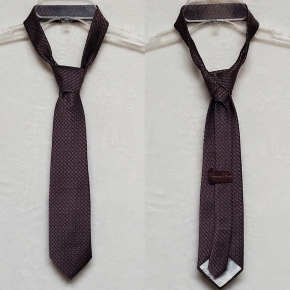 Oscar de la Renta Vintage Navy Blue Pink Diamond Floral Necktie - Picture 1 of 11